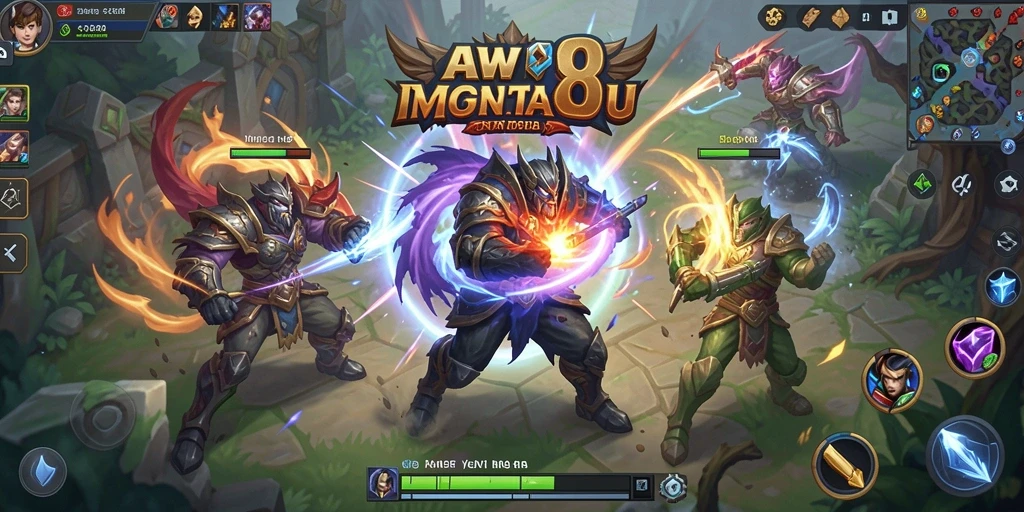 Tampilan gameplay seru dari AW8 dengan aksi MOBA yang mendebarkan.