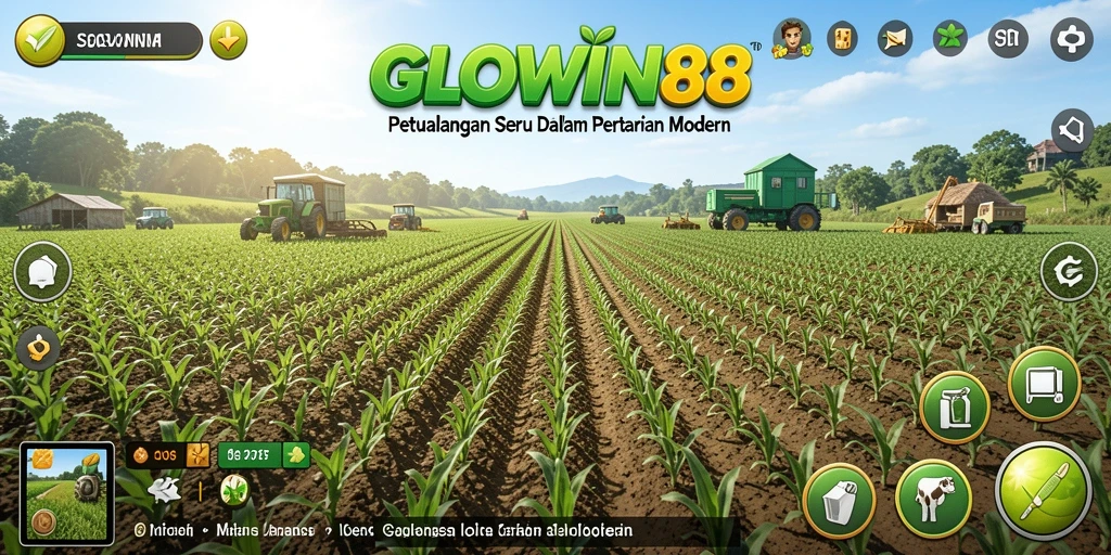 Tampilan gameplay yang menggambarkan pertanian di GLOWIN88.